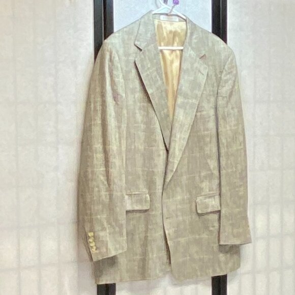 Vintage Southampton USA Tweed Stripe 100% Silk Suit Blazer Jacket Gold Black 44L - Picture 3 of 12